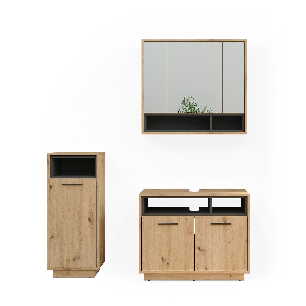 Vicco Badmöbel-Set Badezimmer-Möbel Bad-Schrank Beatrice Eiche Anthrazit modern Badezimmerschrank Waschtischunterschrank Spiegelschrank Midischrank Schranktür Schrankfach