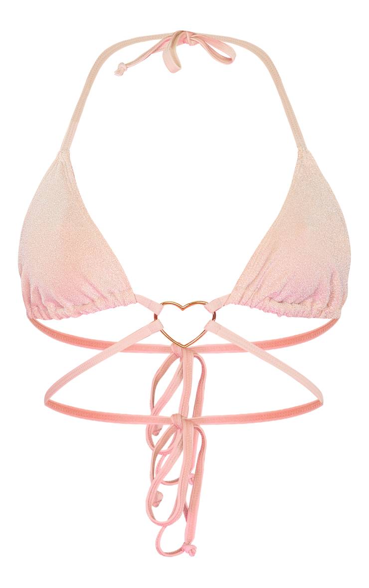 Crème Bas De Bikini À Paillettes Avec Détails Cœur Et Liens Sur Les Côtés