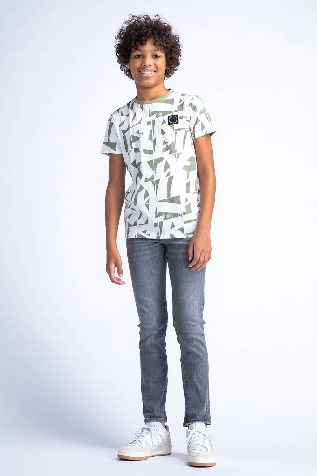 Petrol Industries T-shirt met all over print kaki/wit