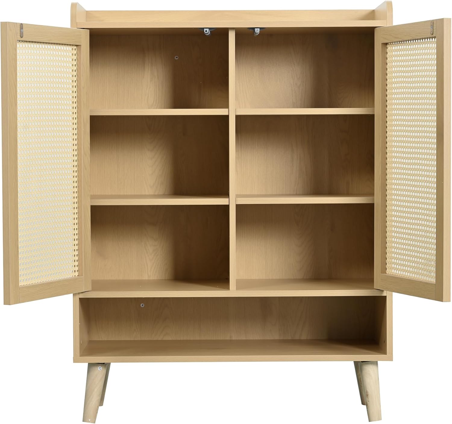 Hommdiy Schuhschrank Sideboard Multifunktionsschrank aus natürlichem Rattan, Schuhkommode Schuhregal mit 2 Türen und 5 Regalböden, für den Flur. Mit Holzgriffen und Massivholzbeinen B80/H105/T35 cm