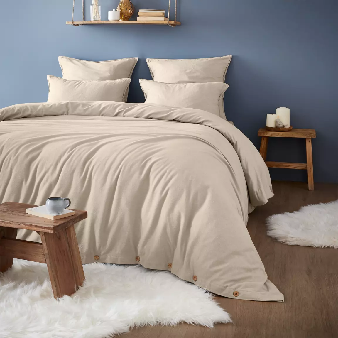 Housse de couette flanelle de coton (240 x 220 cm) Théa Beige