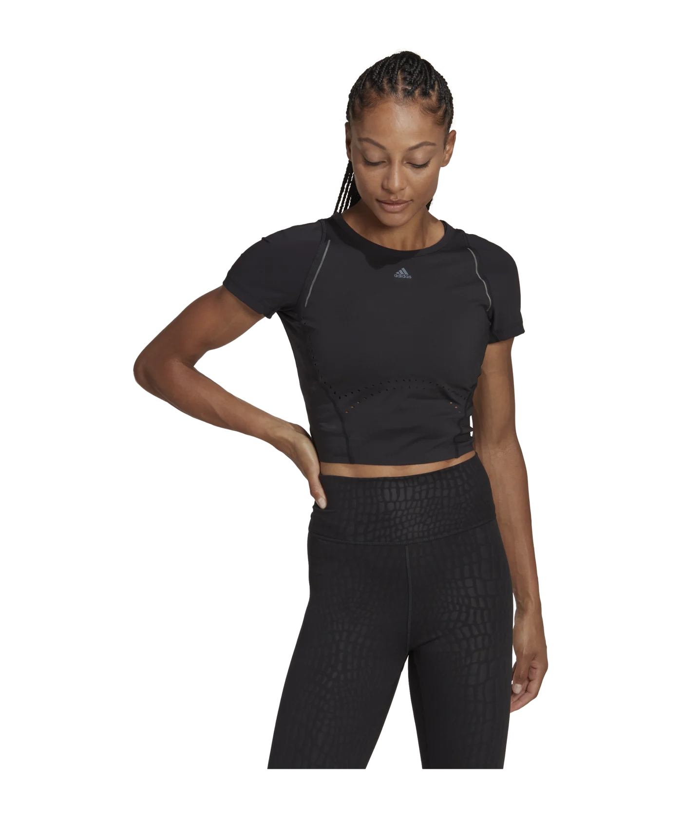 adidas WTR Cropped T-Shirt Damen Schwarz Grau