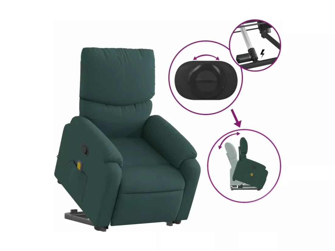 Fauteuil inclinable massant Vert foncé Tissu