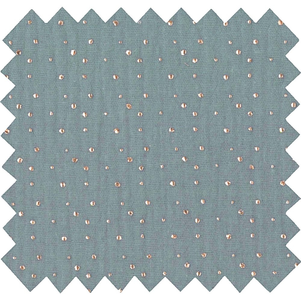 Coupon Tissu 50 Cm Gaze Pois Or Bleu Gris