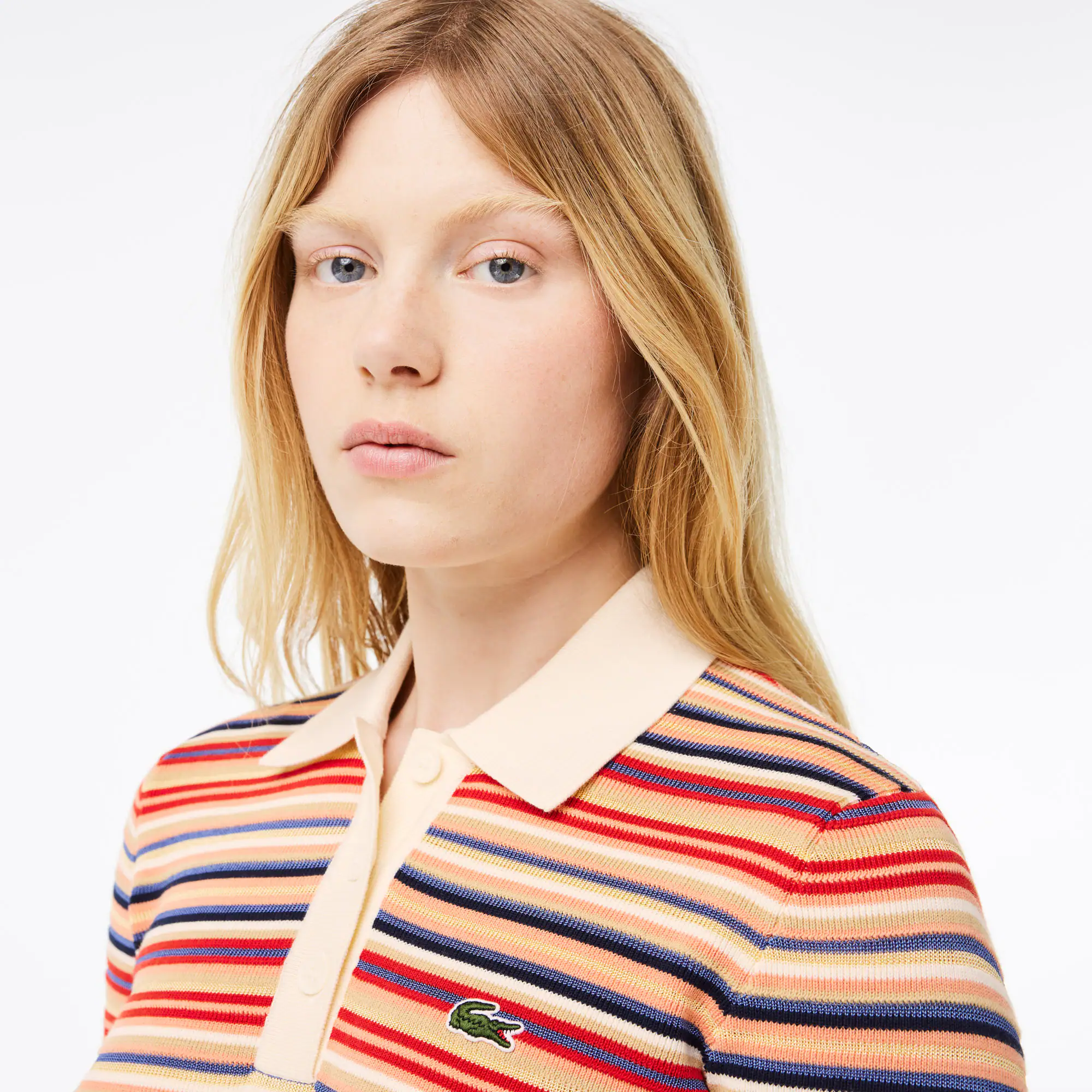 Gestreiftes Popeline Poloshirt aus Baumwoll-Jacquard Pullover - Weiss - Lacoste - Damen