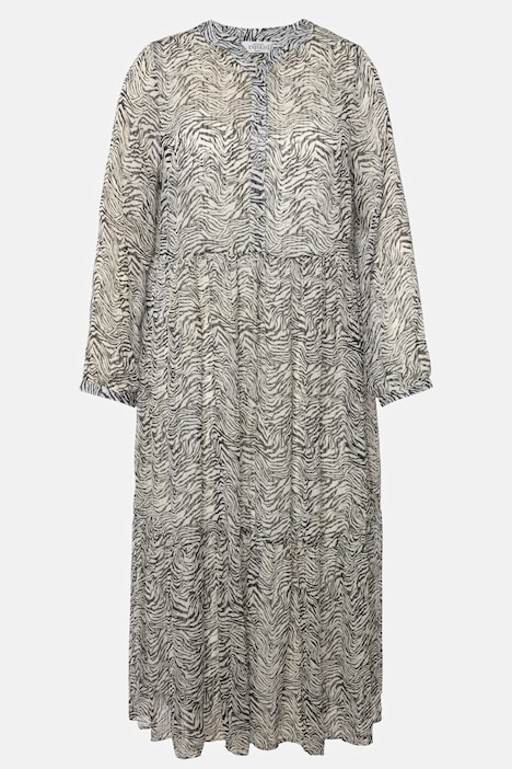 Maxikleid, A-Line, Chiffon, Zebra Muster, Rundhals, Langarm