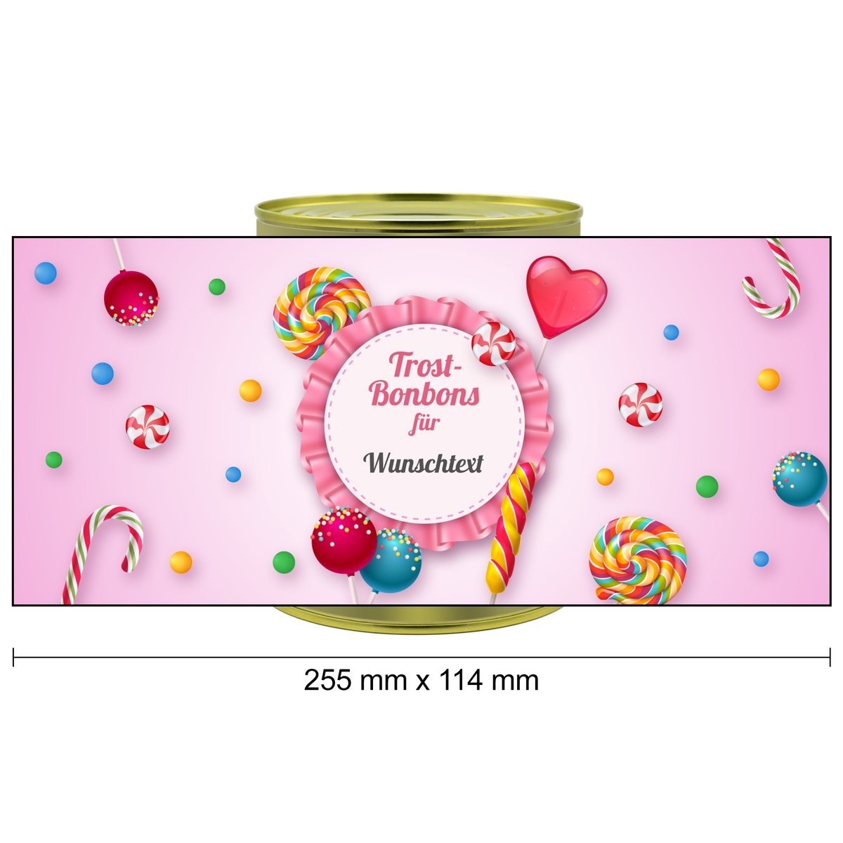Personalisierte Geschenkdose - Teddybär (Motiv: Trost-Bonbon)