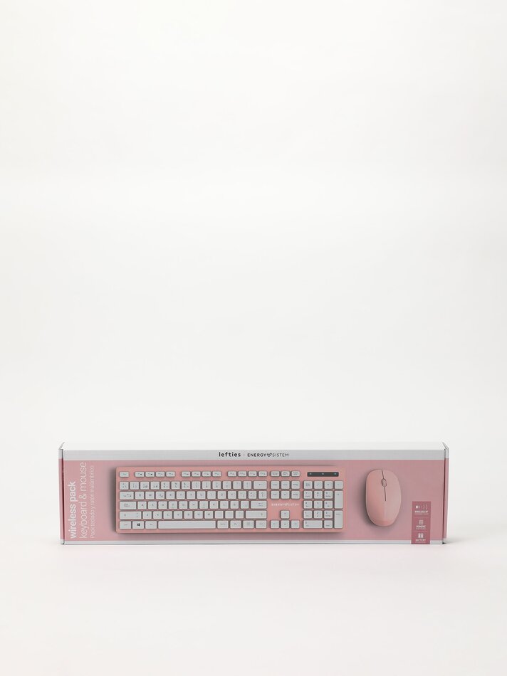 Conjunto de teclado e mouse sem fio - Rosa Claro