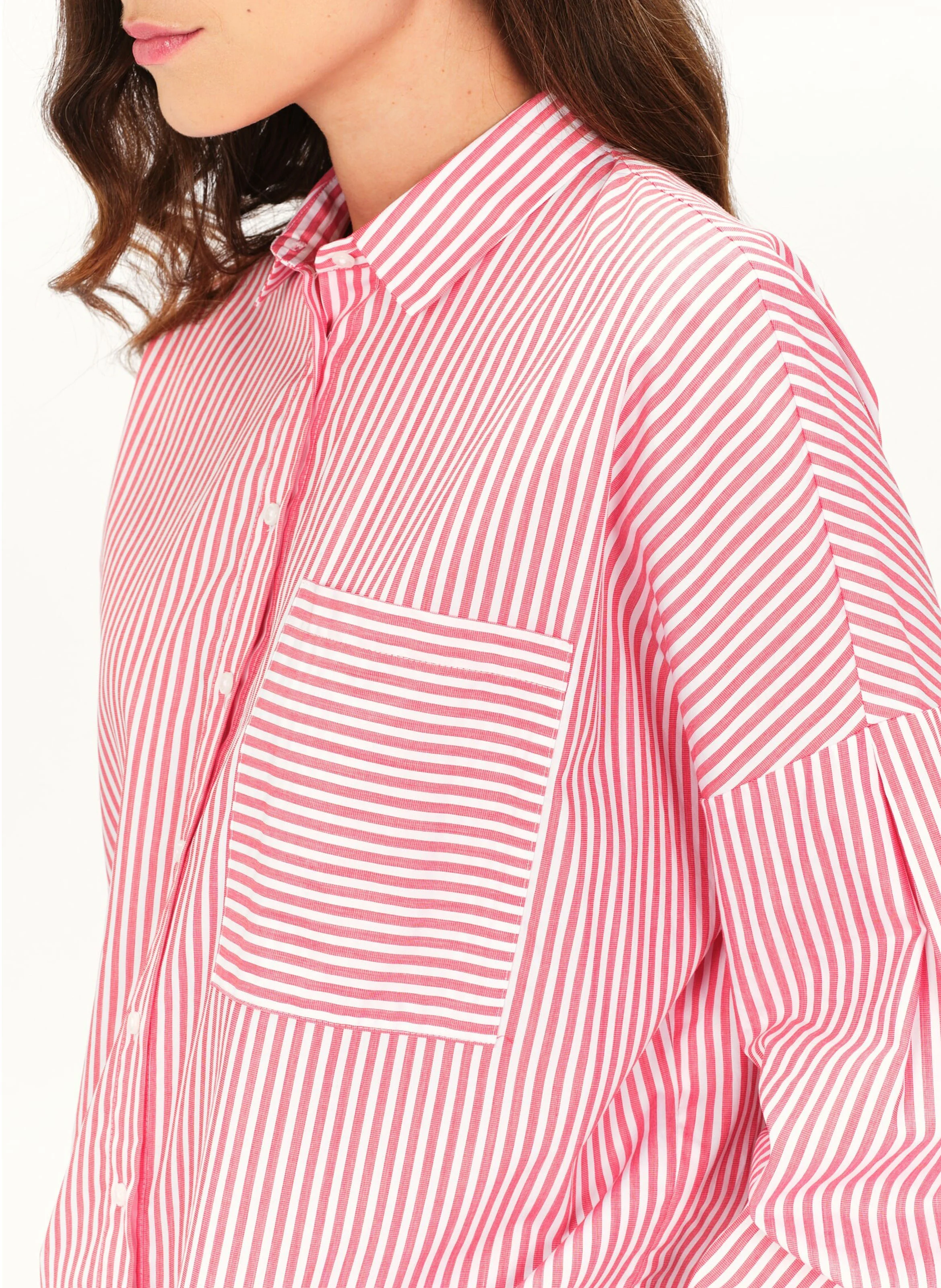 CLAUDINE - Chemise col classique rayée en coton | Rouge