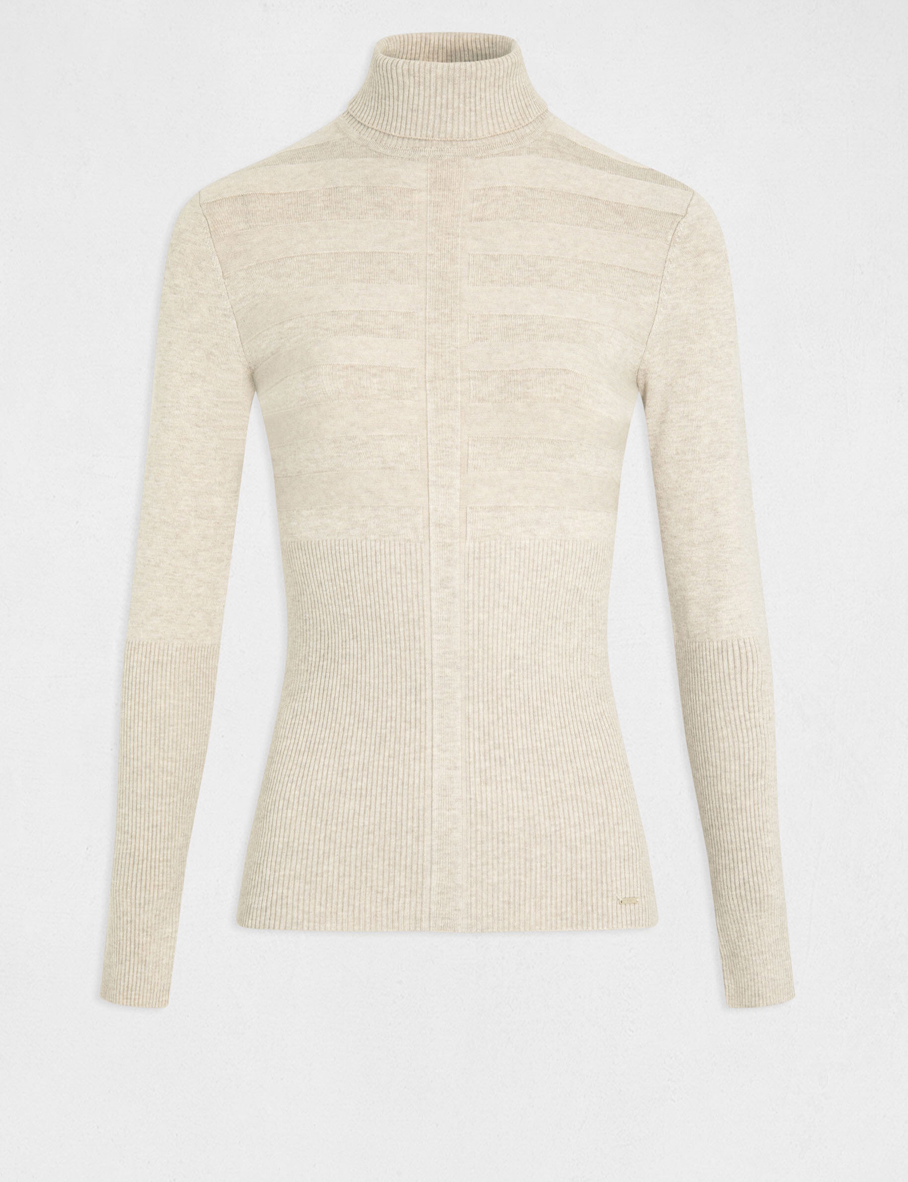 Pull manches longues col roulé beige femme - beige