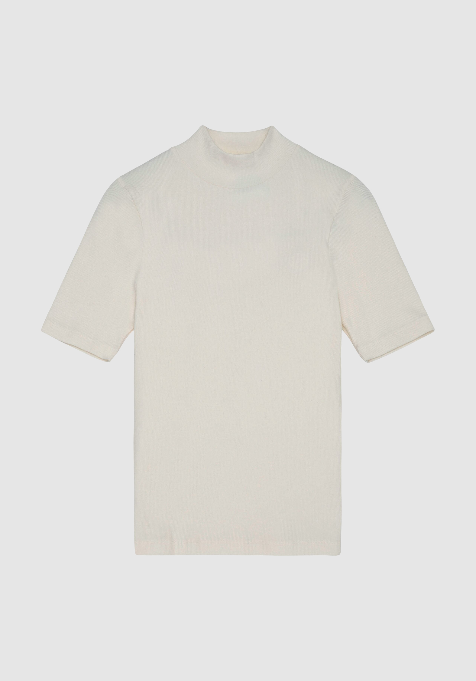 Knowledge Cotton Apparel T-Shirt Rib High Neck Star White