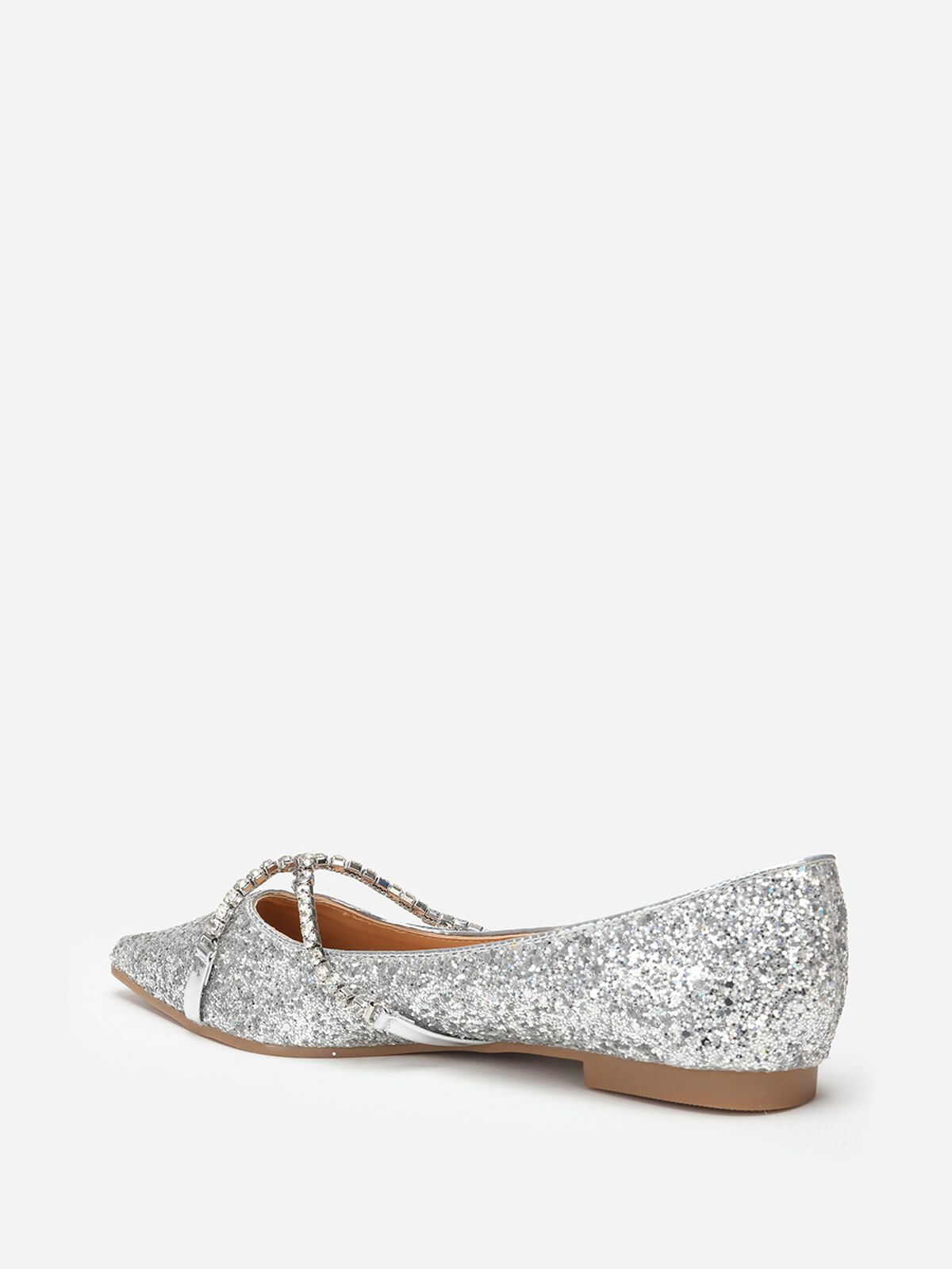 Ballerines pointues à paillettes et strass- Argenté