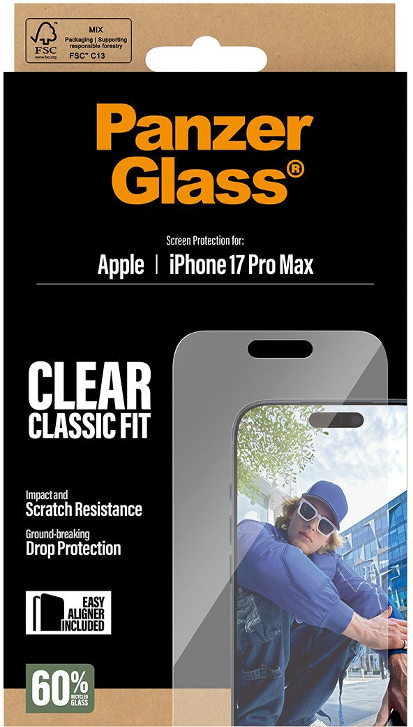 iPhone 17 Pro Max Classic Fit EasyAligner Panzer Glas Displayschutz Case Friendly mit Montagerahmen (PG24188)