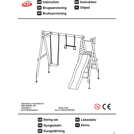 NORDIC PLAY gyngestativ 240 cm inkl. blå rutsjebane