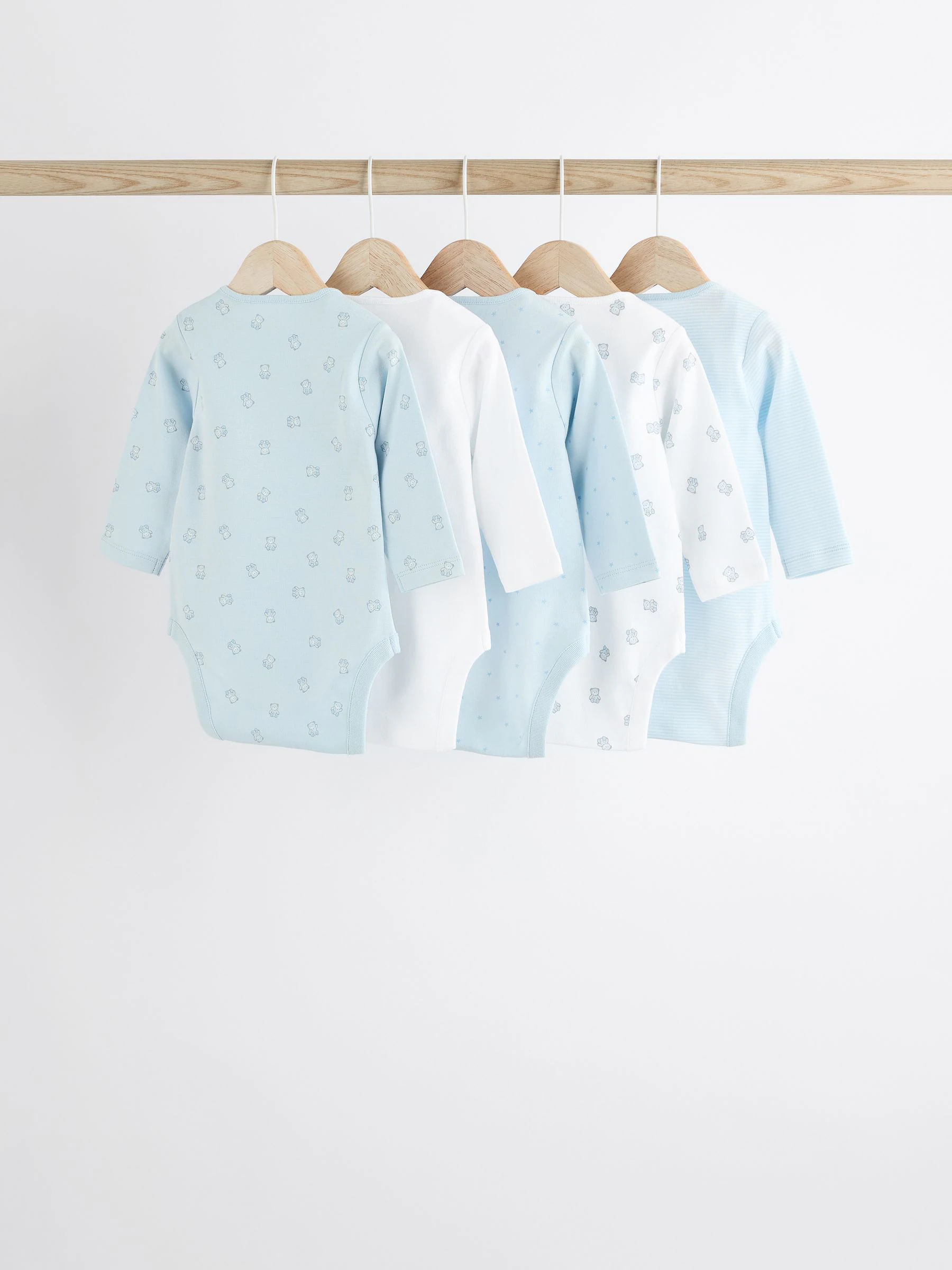 Blauw - Babyrompertjes met beer en lange mouwen