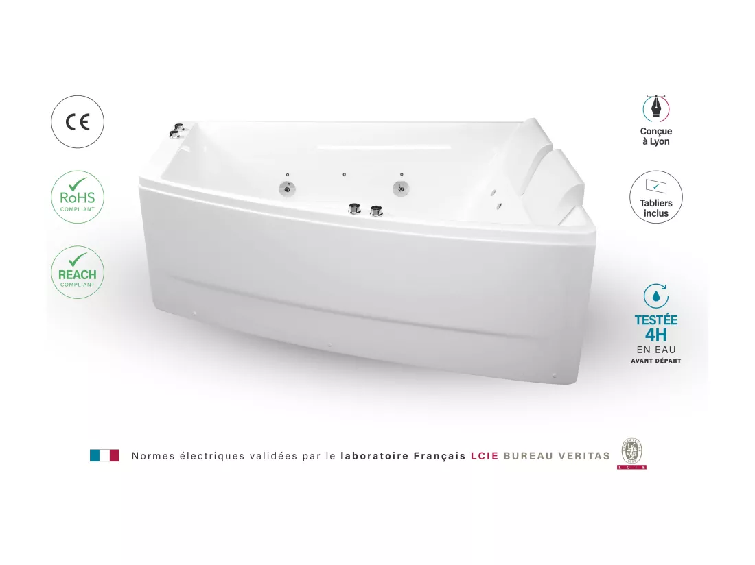 Baignoire balnéo 2 places SANGHA DUO Wave Droite L170xl(120x70)xH63cm, by SPALINA