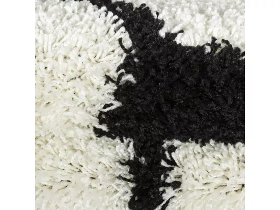 Tapis enfant Ø120cm rond tissé noir et crème SHAGGY FOOT
