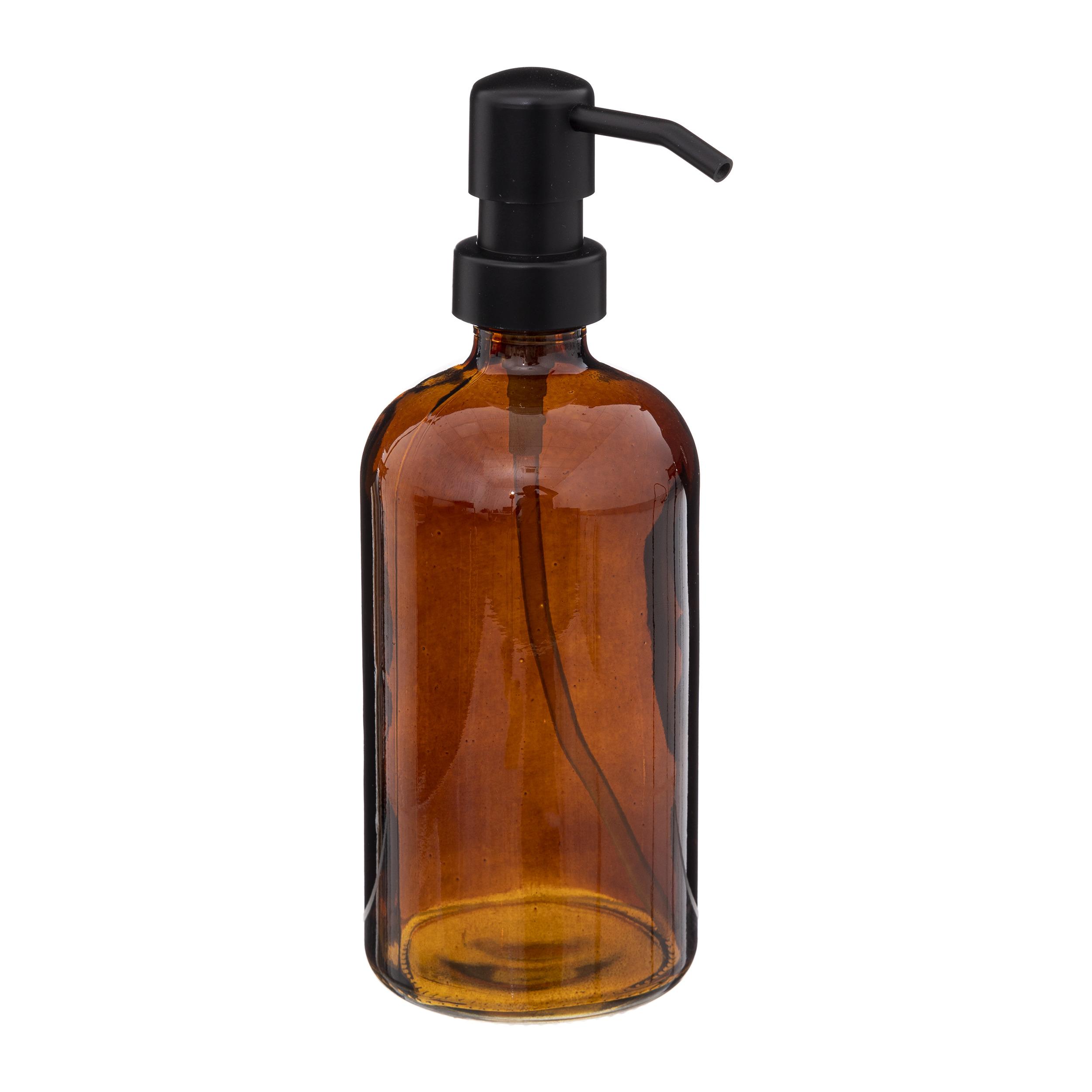 DISTRIBUTEUR A SAVON VERRE POMPE NOIR MAT 500ML AMBRE