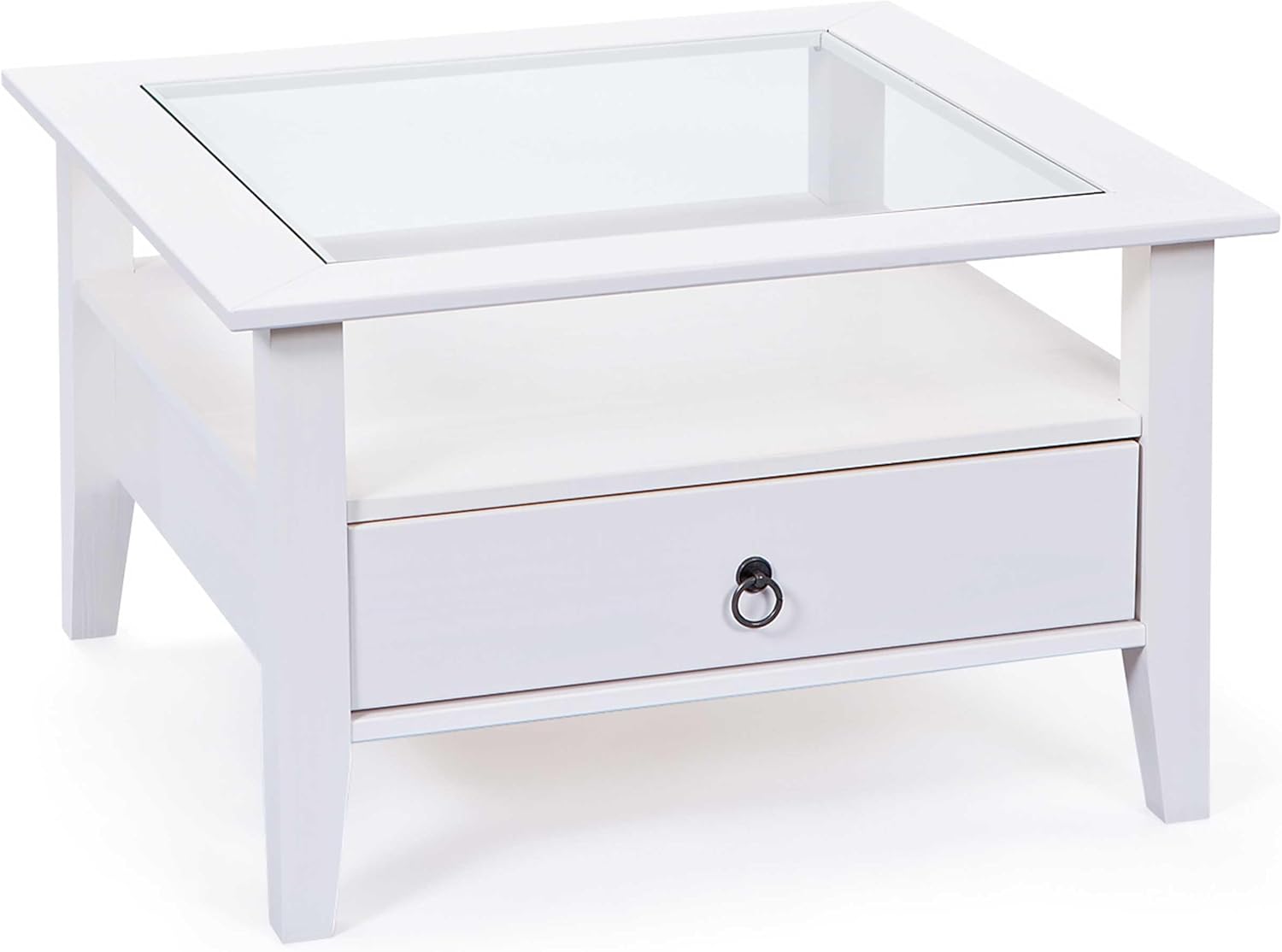 Inter Link - Couchtisch - Massivholztisch - Wohnzimmertisch - Sofatisch - Kiefer Massiv - mit Glasplatte - 1 weiß gebeizte Schubladen - 115 x 60 x 45 cm - Provence 1