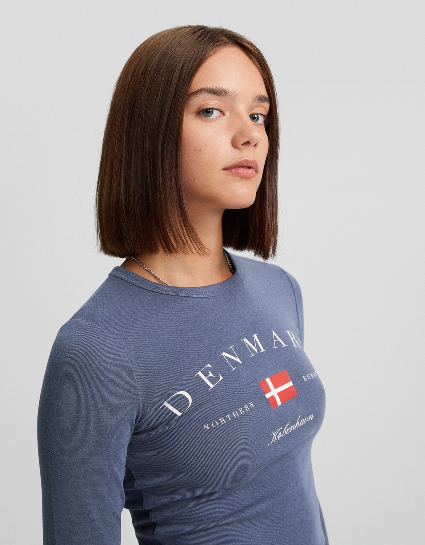 Camiseta de manga comprida estampada