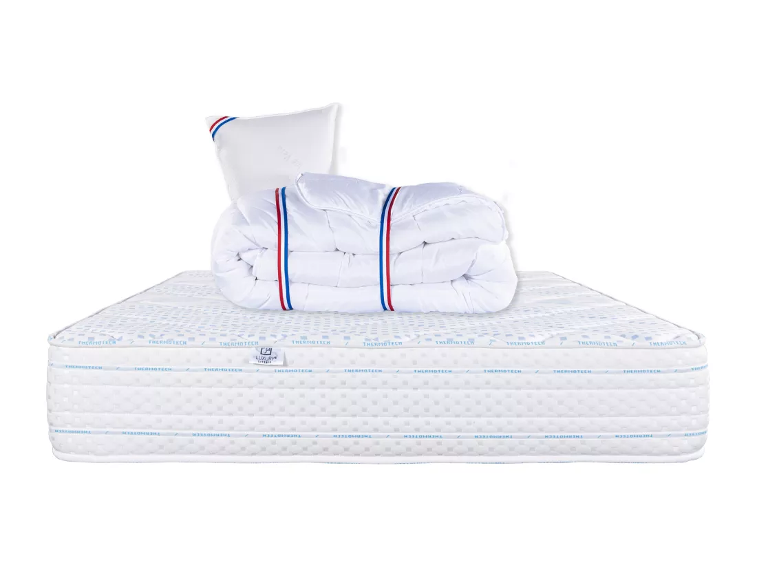 Matelas 90x190 cm, Thermotec, 24 cm, mémoire de forme, ferme + 1 oreiller + couette