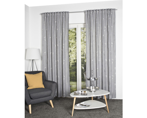 Gordijn met combiband Foglio linnenlook bladeren grijs 140x245 cm