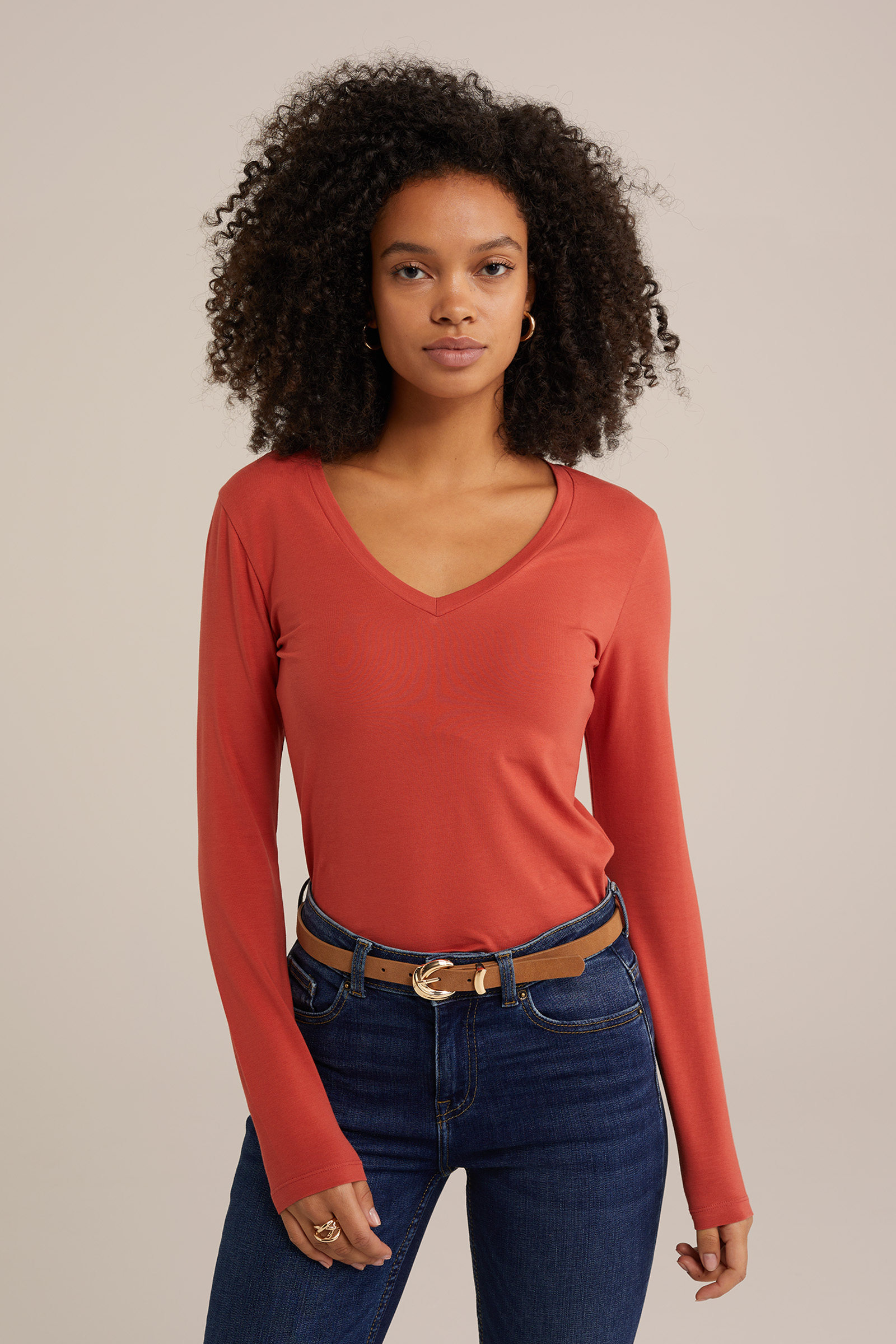 T-shirt met V-hals WE Fashion Rood