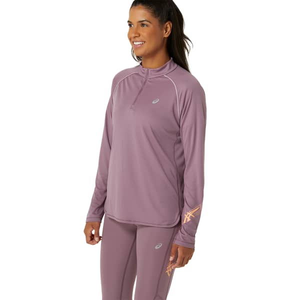 T-shirt running ASICS ICON 1/2 ZIP LS TOP W DUSTY MAUVE/WATERSHED ROSE