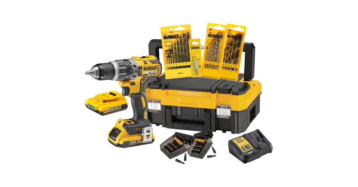 DEWALTDCK796D2T-QW Accu Klopboorschroevendraaier Set 18V  (Geel/zwart, Incl. 2x Li-Ion XR Accu (2,0Ah), 71-delige accessoireset, TSTAK Box I)