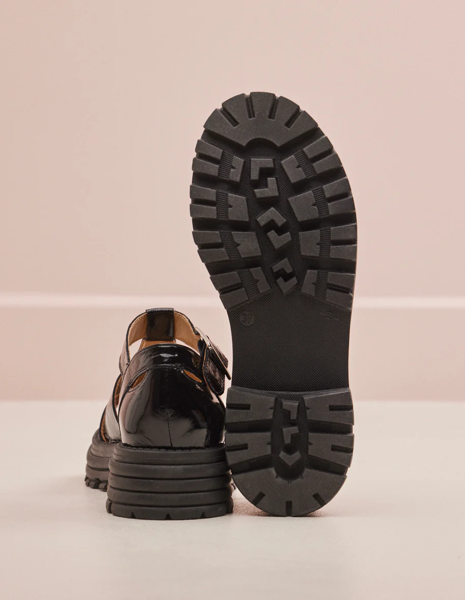 Sandales plates Tess - Cuir plissé noir