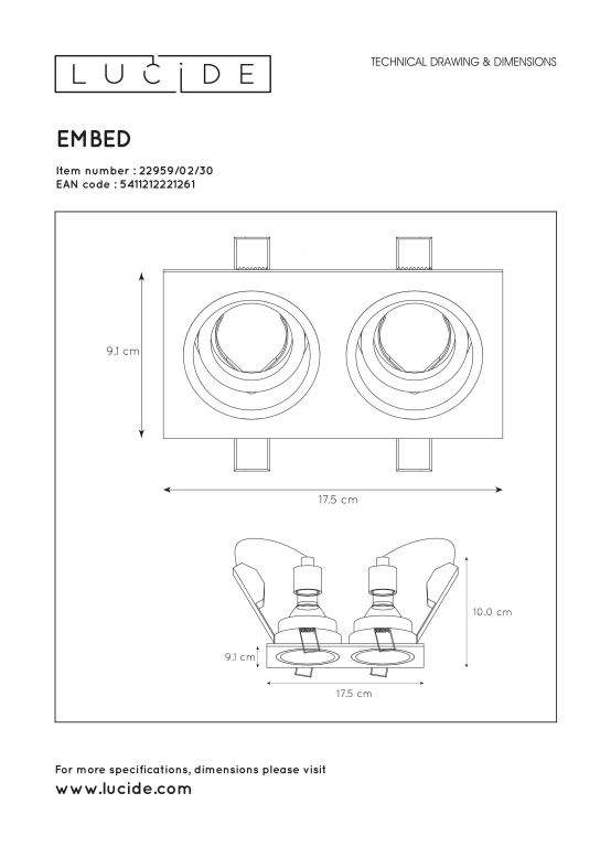Lucide Embed 2 spot inbouw zwart
