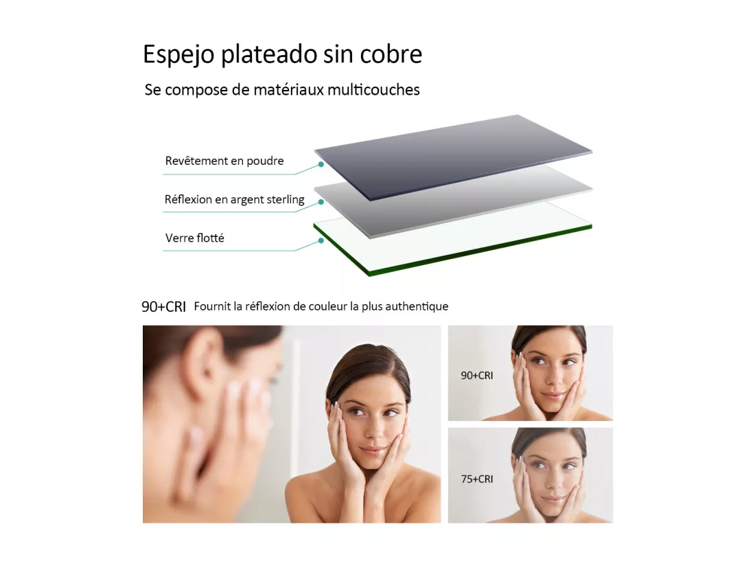 EMKE Miroir lumineux salle de bain 45x60cm, Miroir avec éclairage, Interrupteur tactile, Miroir LED Lumière Blanche Froide