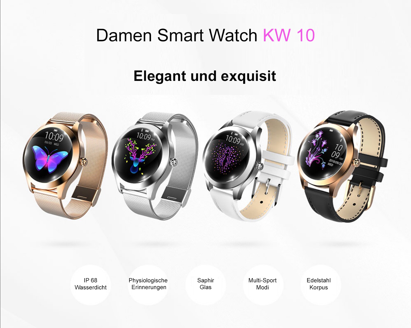 TPFNet Damen Smart Watch / Fitness Tracker IP68 - Kunstleder Armband - Android & IOS - Gold / Schwarz