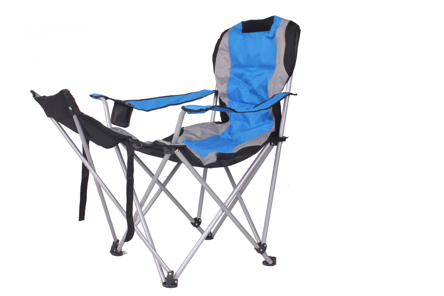 Luxus Campingstuhl mit Fussablage blau