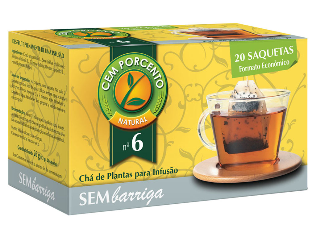 CHÁ CEM PORCENTO Nº6 SEM BARRIGA 20 SAQUETAS
