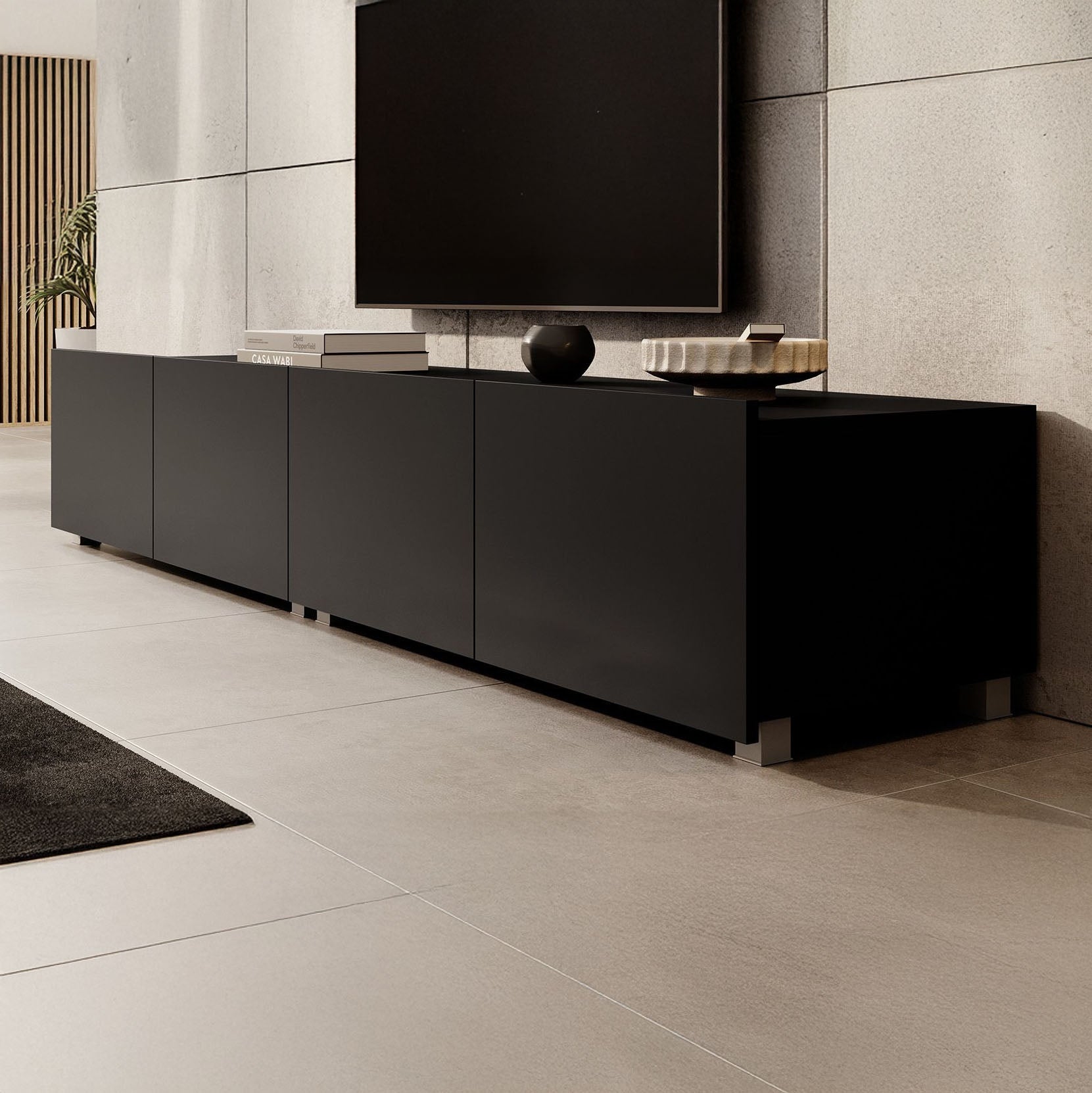 Calabas - TV-Meubel met 4 deuren - Mat zwart - 200x43x37 cm