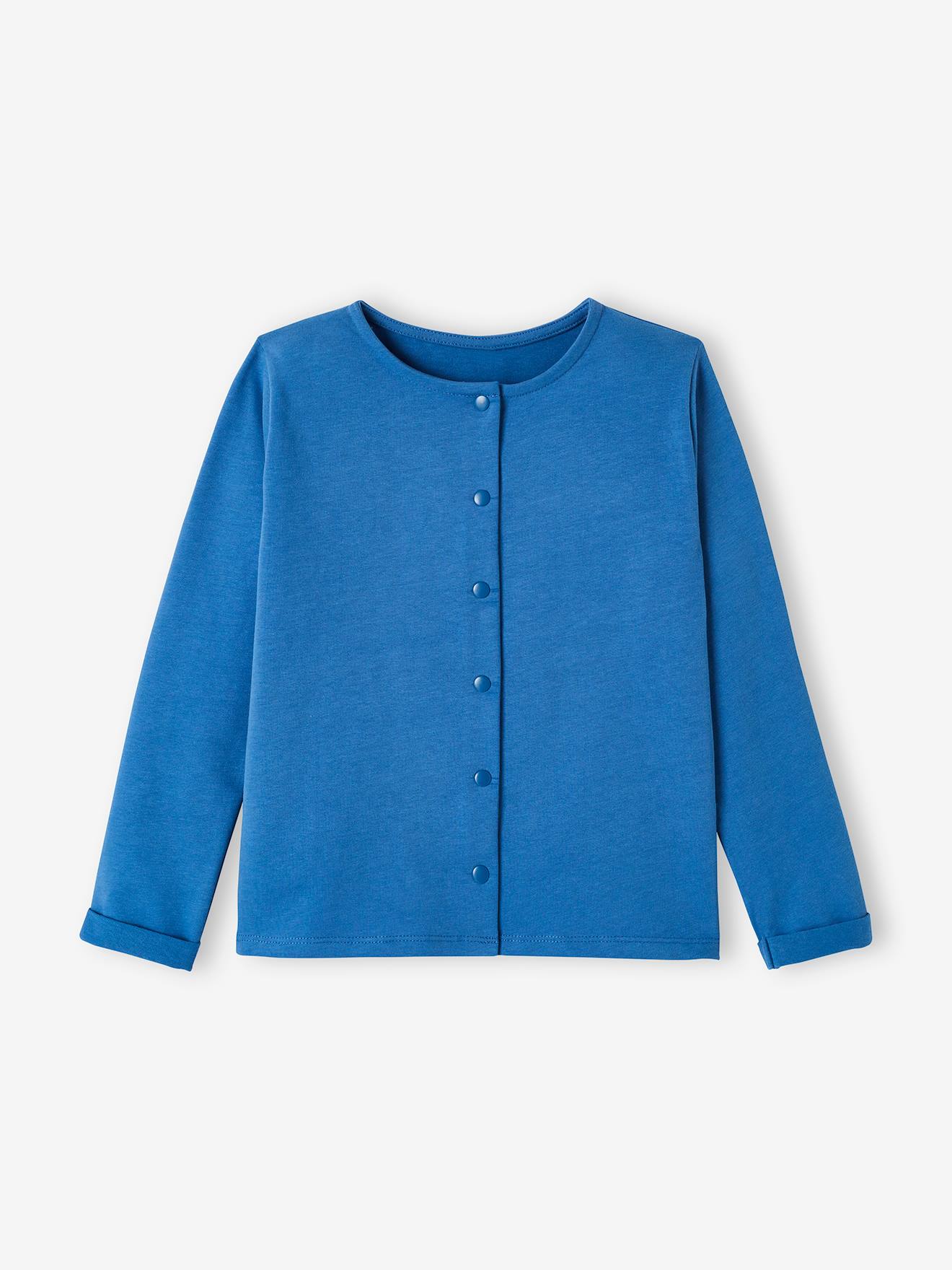 Conjunto de vestido e casaquinho infantil, azul médio liso