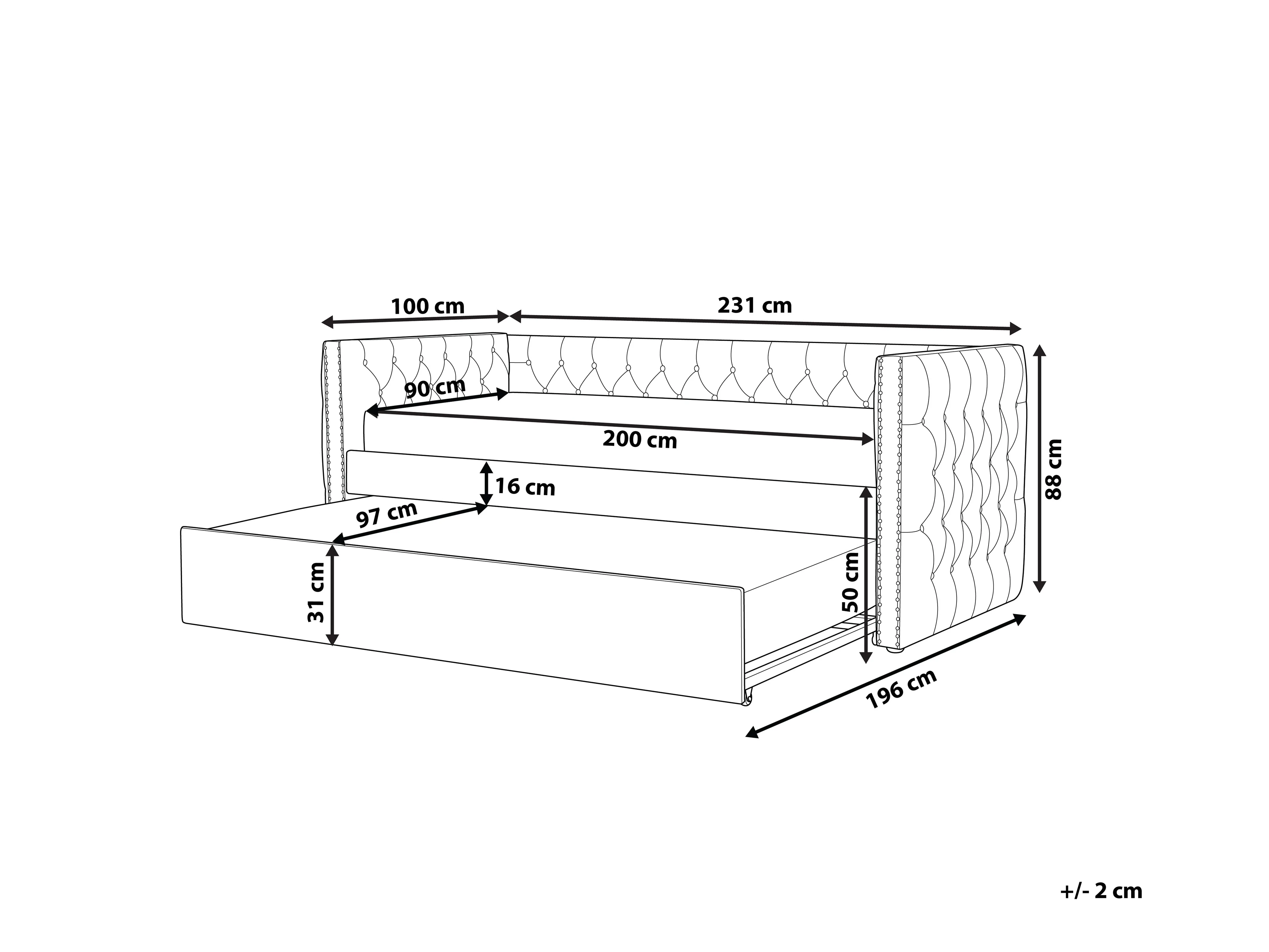 Onderschuifbed Fluweel GASSIN 90 x 200 cm Smaragdgroen