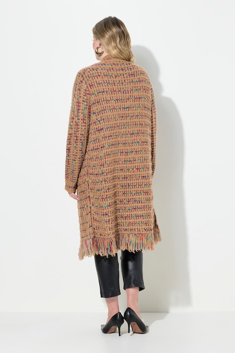 Long-Strickjacke, Straight Fit, Fransensaum
