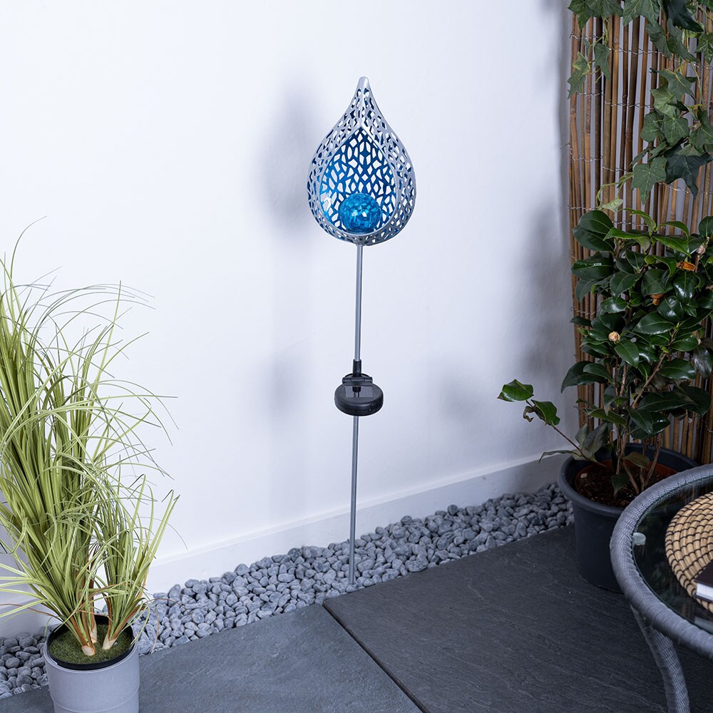 2x LED Solarleuchte, Flammen-Design, Erdspieß, blau, H 90 cm