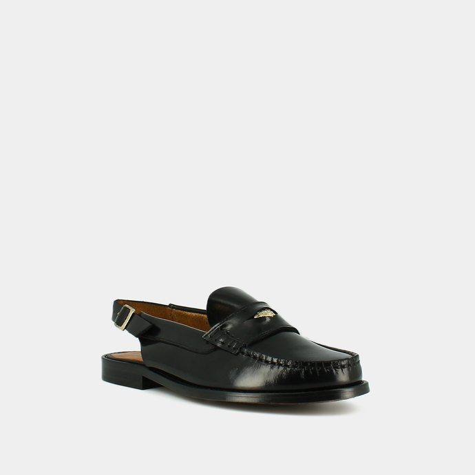 Mocassins slingback et détails dorés  en cuir glacé noir
