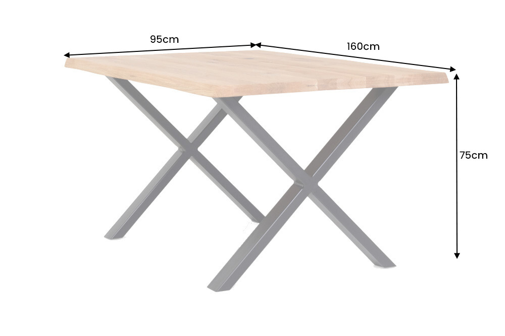 Massivholz Esstisch WILD OAK 160cm natur schwarz Wildeiche Baumkante geölt X-Gestell