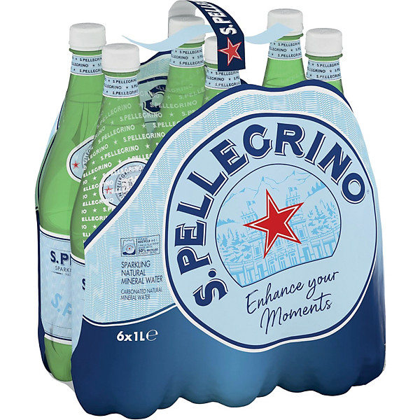 Eau gazeuse San Pellegrino, en bouteille, lot de 6 x 1 L