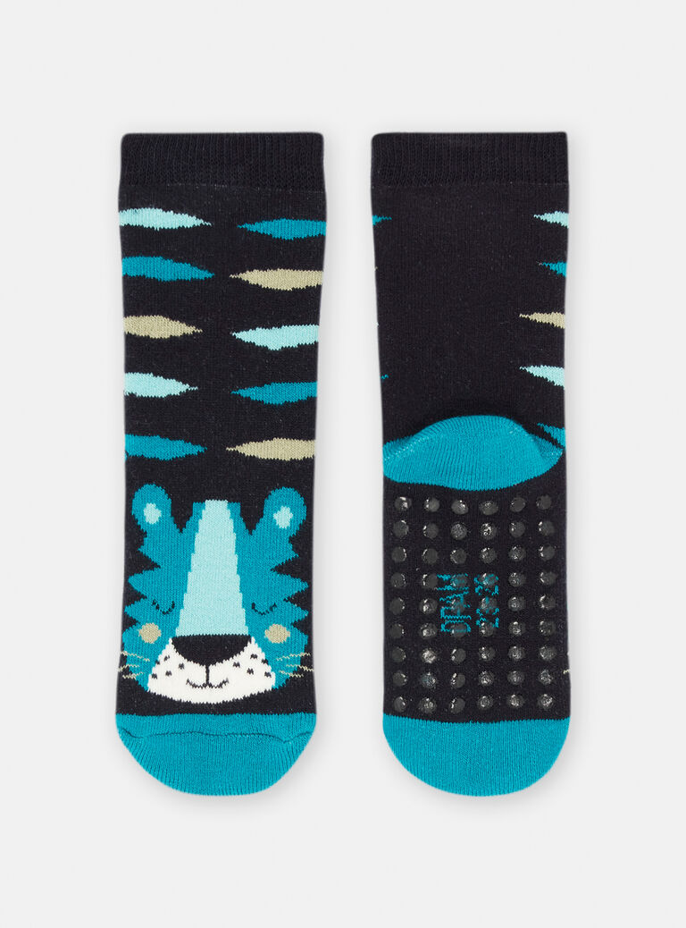 Chaussettes bleu ardoise imprimé tigre pour bébé garçon