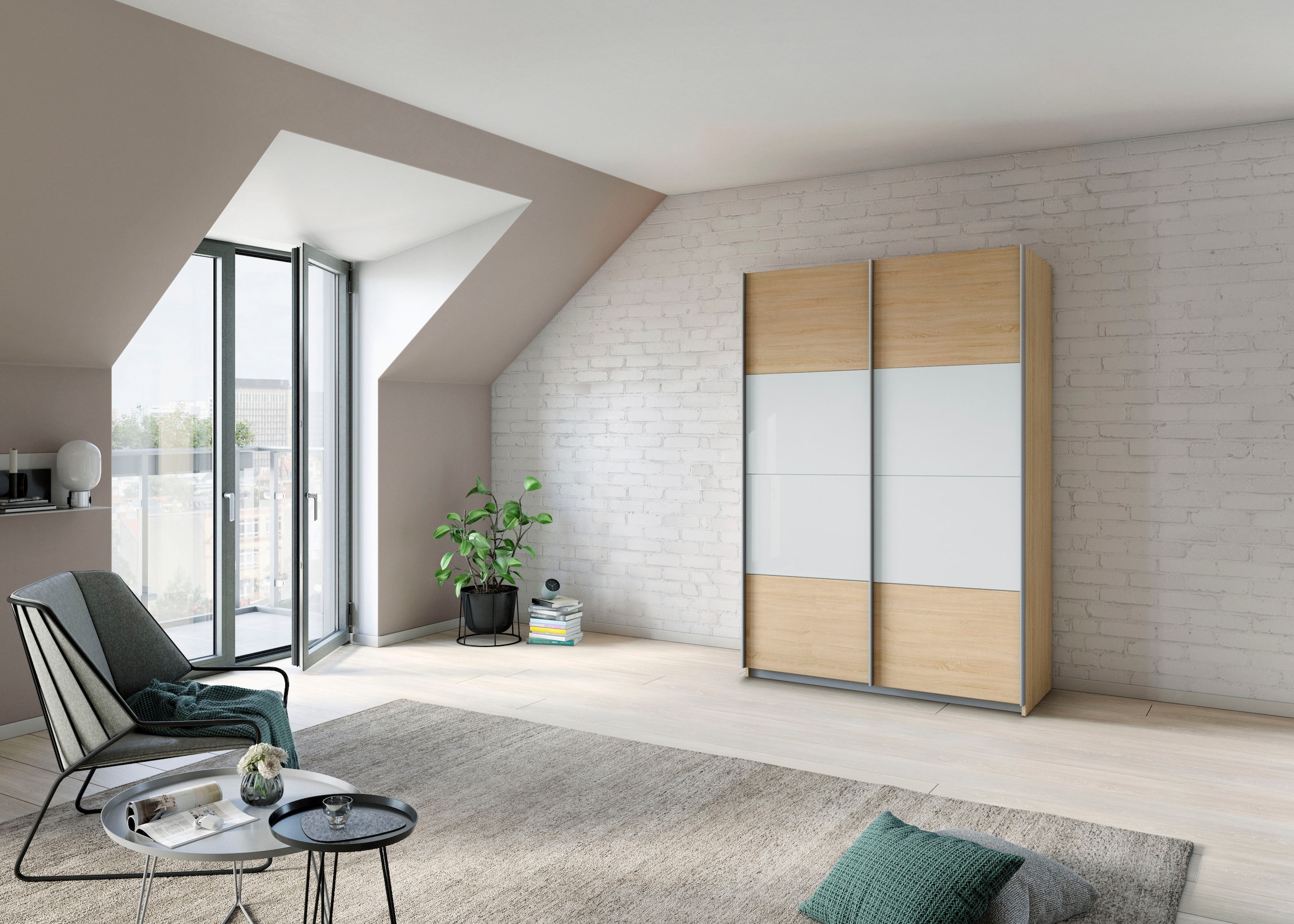 rauch Schwebetürenschrank »Quadra Bestseller Schlafzimmerschrank in vielen Breiten« Kleiderschrank Garderobenschrank Schrank mit Glaselementen