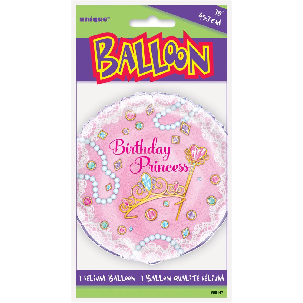 Helium Ballon Birthday Princess Roze 45cm leeg