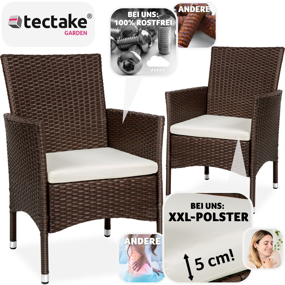 Set van 2 rotan stoelen tectake Nantes, duurzaam, 59 x 57 x 85 cm