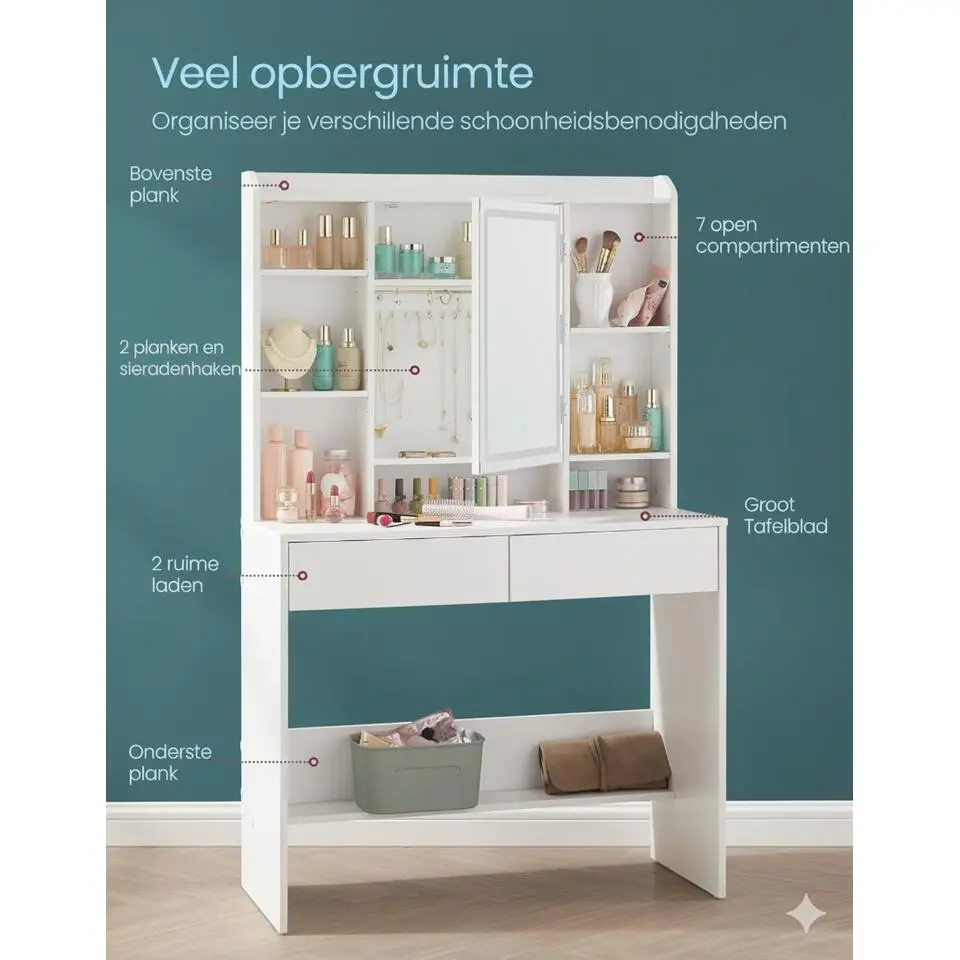 Bobbel Home - Moderne Witte Make-up tafel met Instelbare LED Verlichting