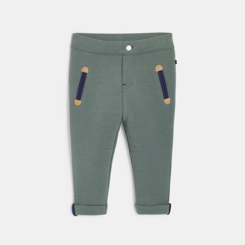 Pantalon enfilable maille fantaisie côtelée vert bébé garçon Vert