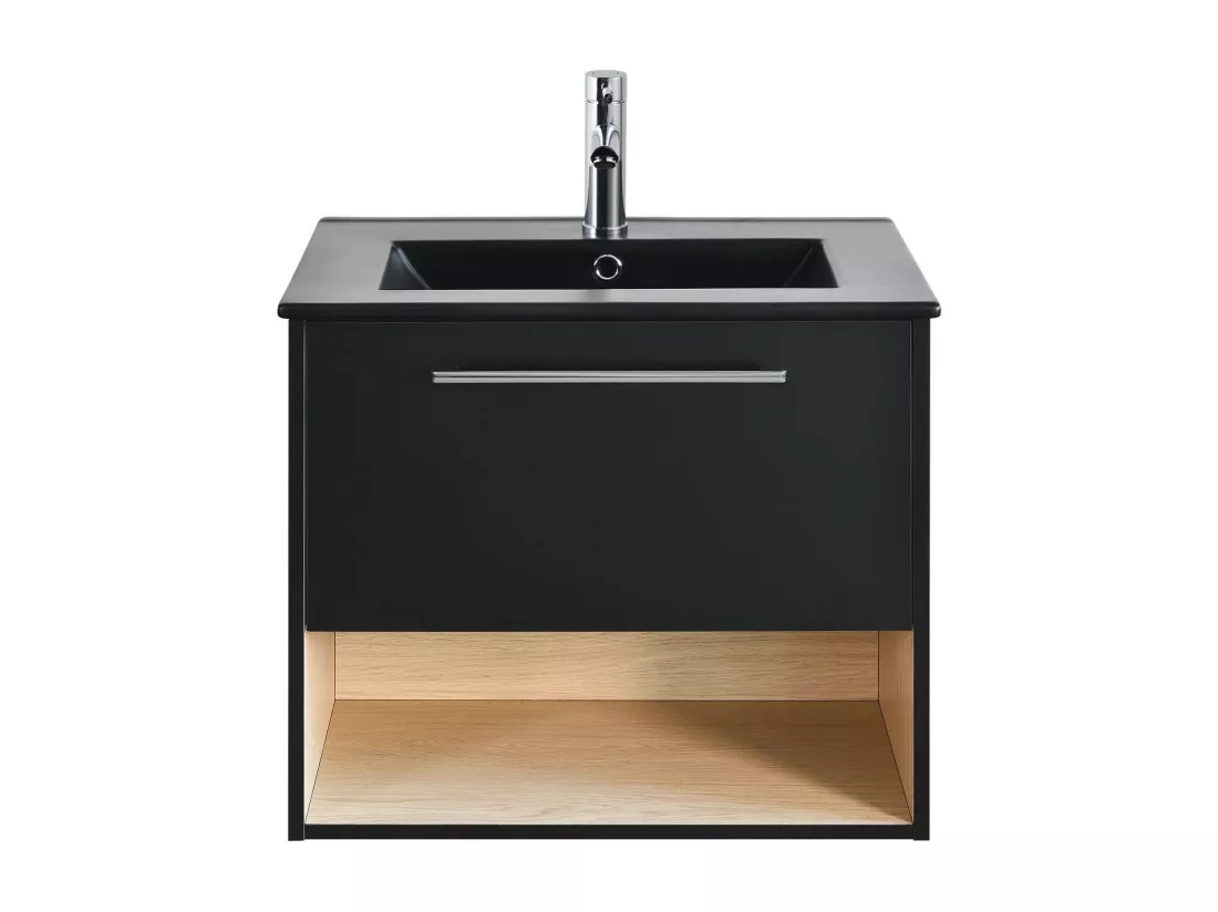 Meuble simple vasque noir 60cm + vasque